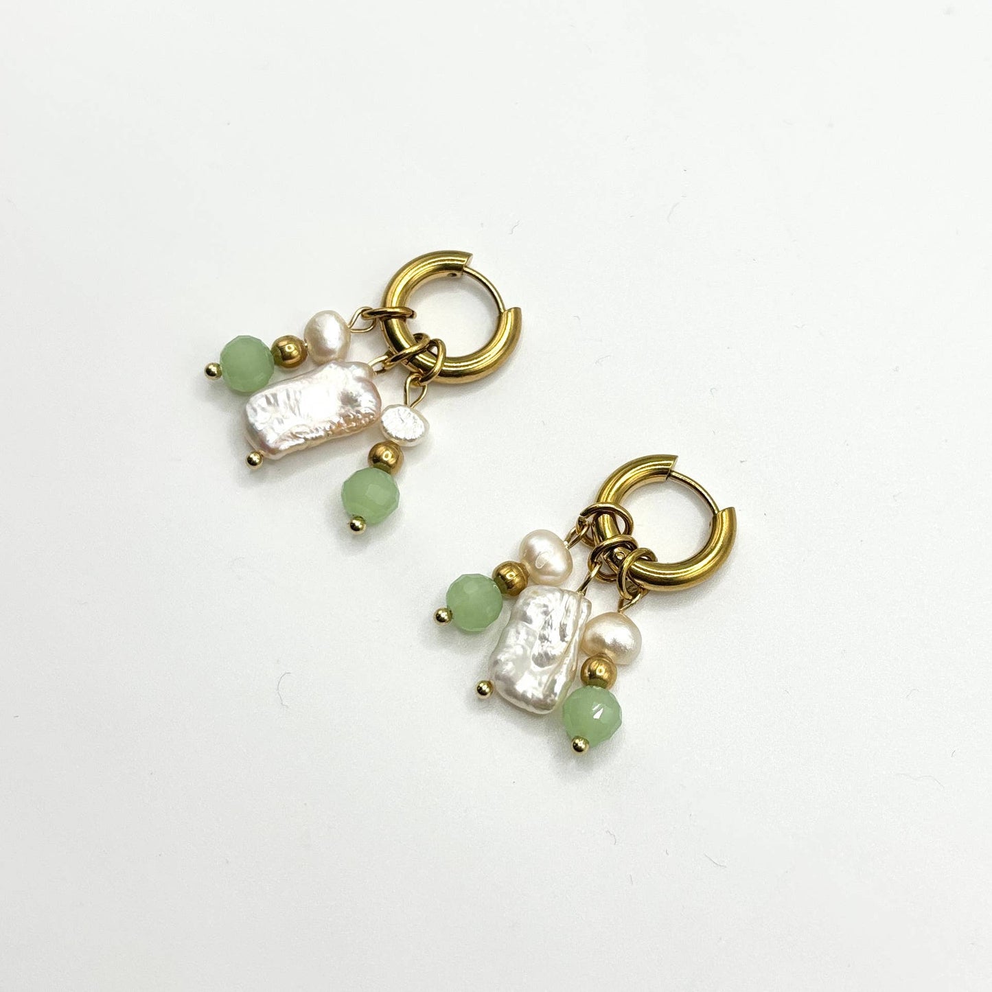 Gold Huggie Earrings with Keshi Pearls: Italy