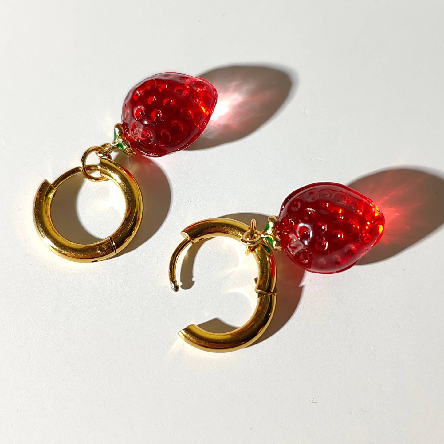 Lampwork Red Strawberry Hoop Earrings: United Kingdom