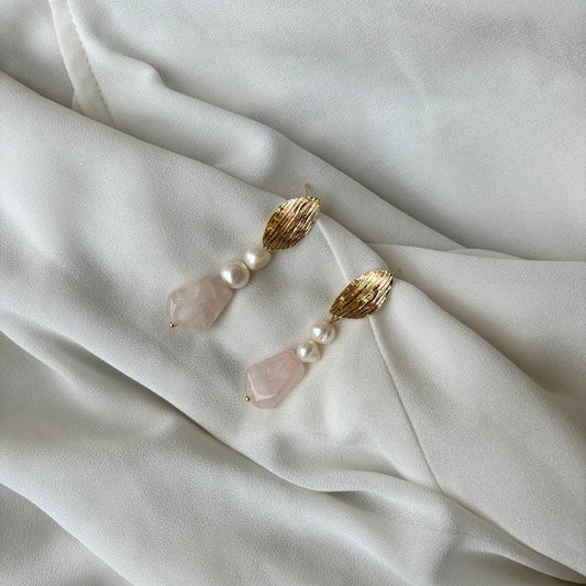 Rose Quartz Leaf Earrings: Italy