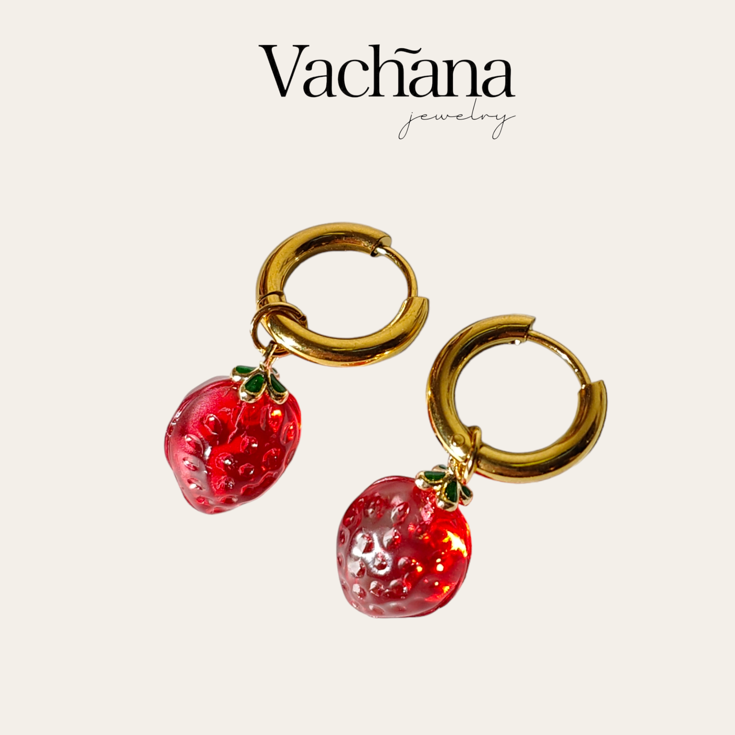 Lampwork Red Strawberry Hoop Earrings: United Kingdom