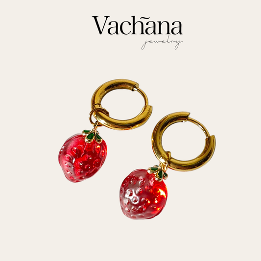 Lampwork Red Strawberry Hoop Earrings: United Kingdom