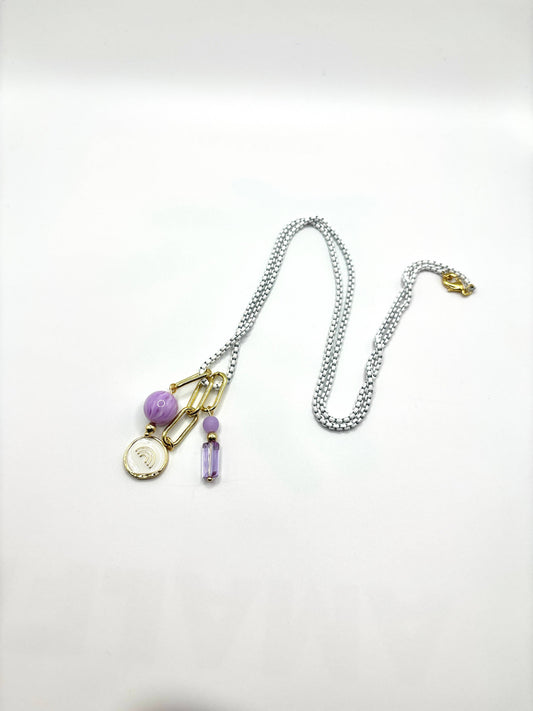 White BoxType Chain with Purple and White Charms: Italy