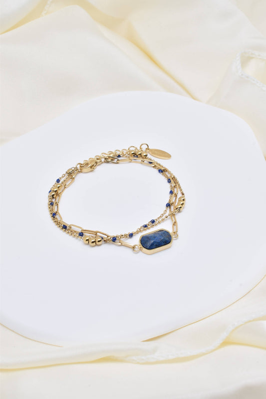 Three Row Gold with Lapis Lazuli Bracelet: France