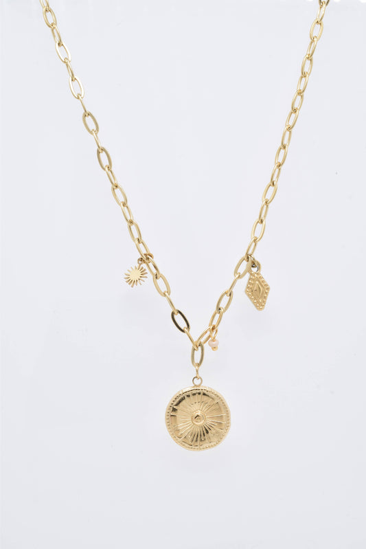 Gold Medallion and Charm Necklace: France