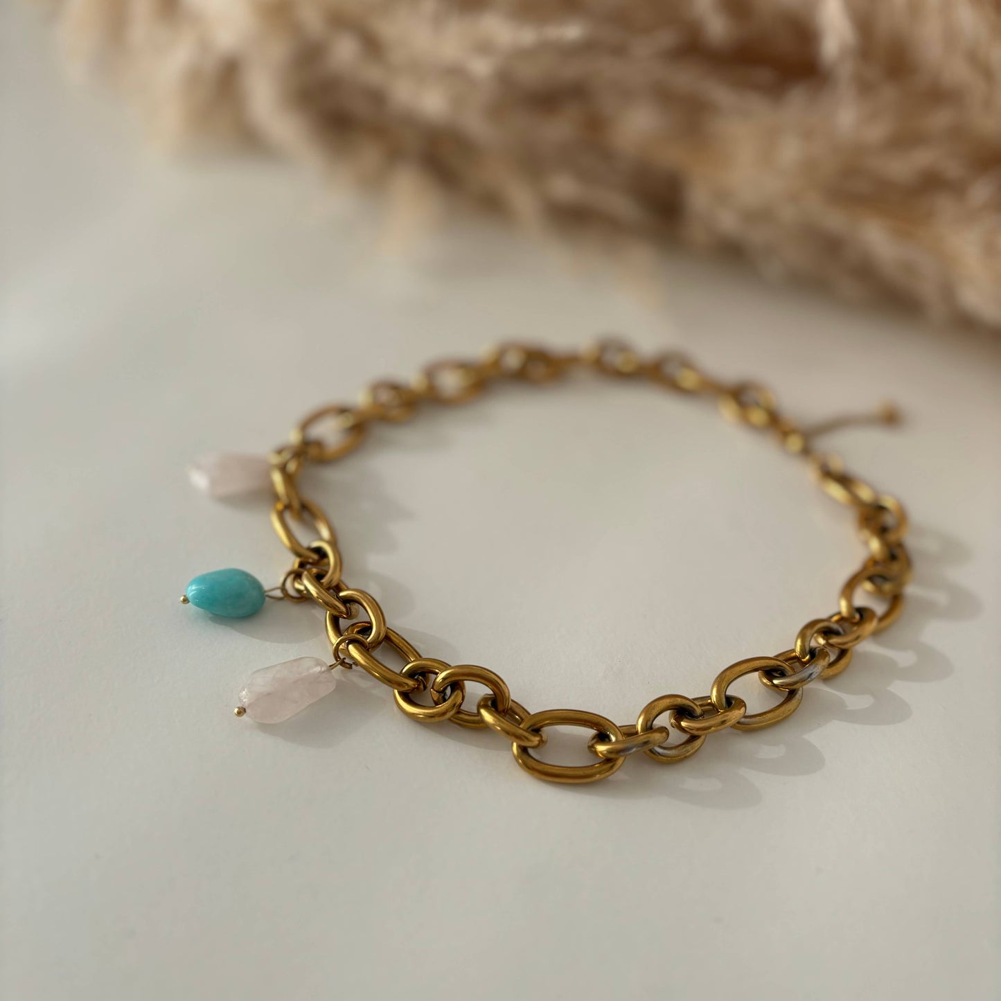 Large Amazonite and Quartz Chain Necklace: Italy