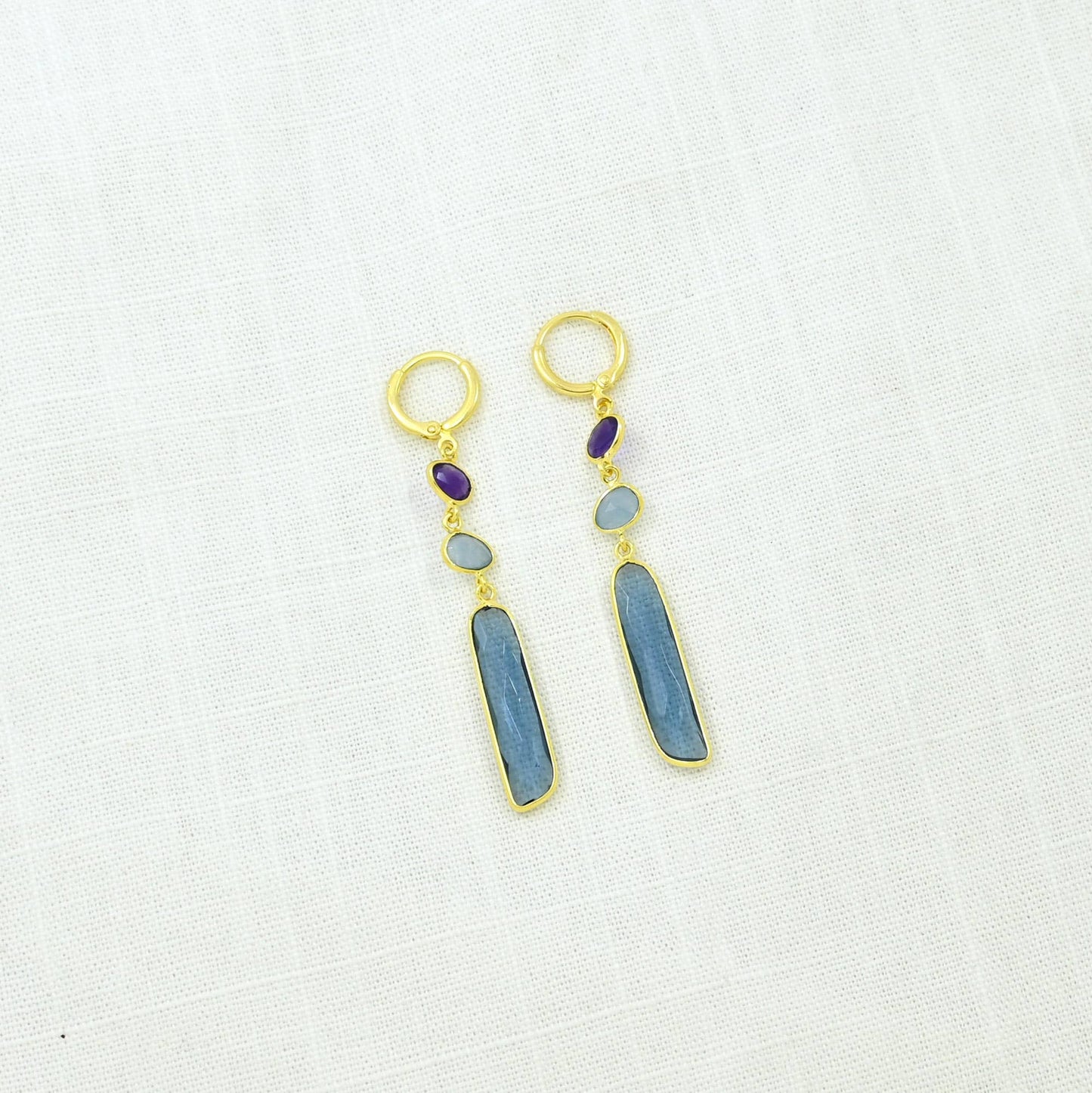 Blue Iolite, Jade & Purple Amethyst Gold Chiyo Earrings: Germany