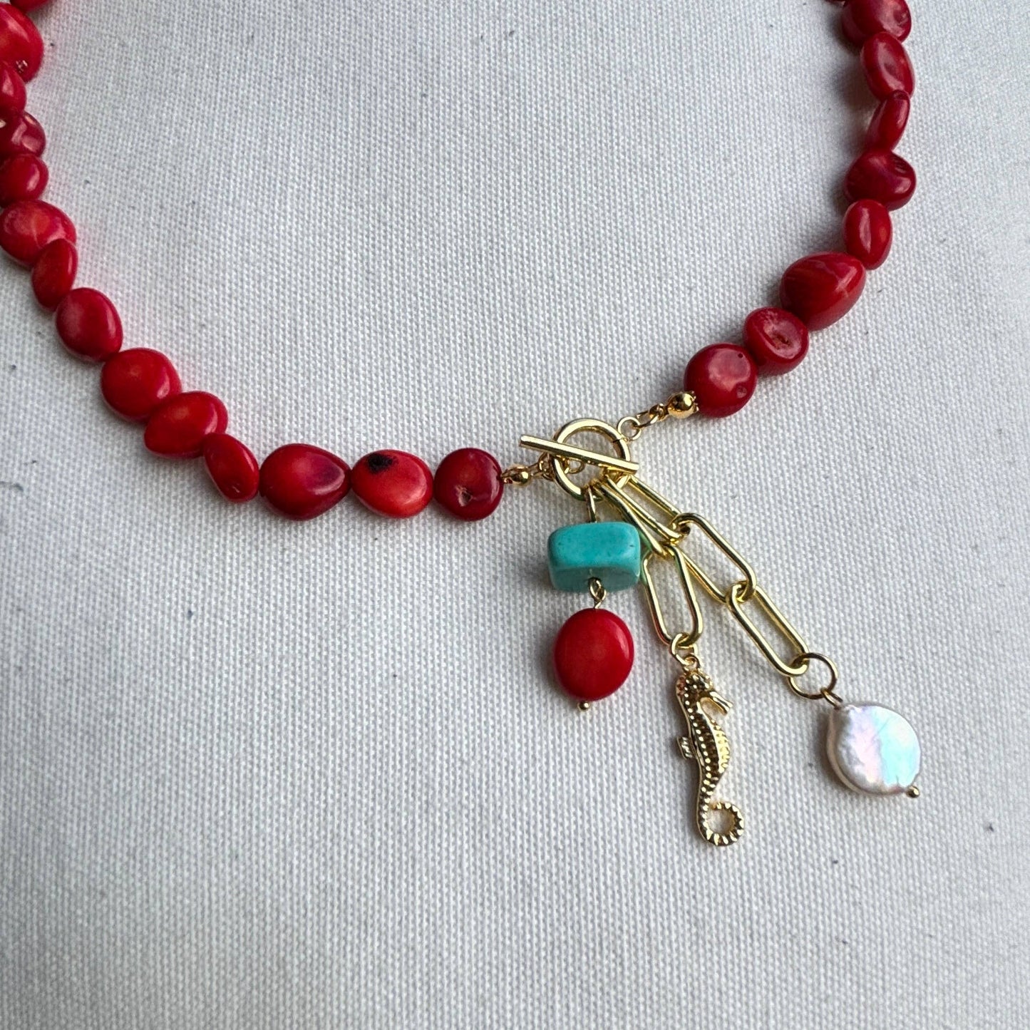 Coral Bamboo and Magnesite Necklace: Italy