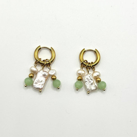 Gold Huggie Earrings with Keshi Pearls: Italy