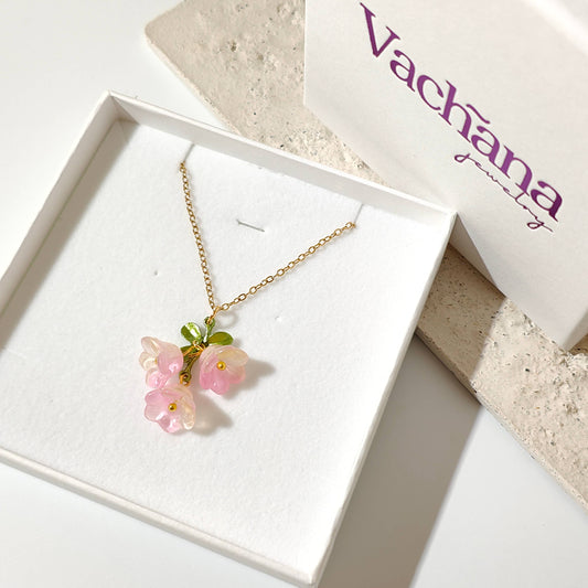 Pink & Yellow Lily of The Valley Necklace: United Kingdom