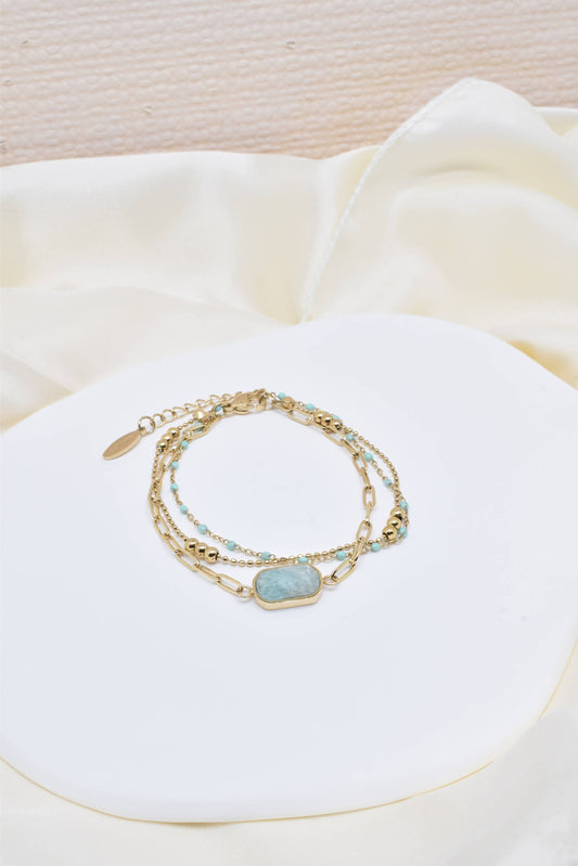 Three-row Gold with Natural Amazonite Bracelet: France