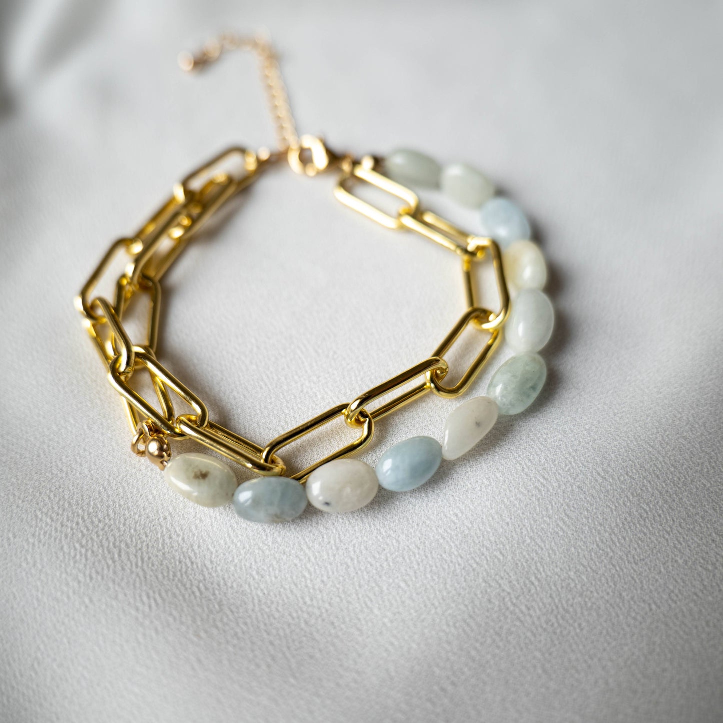 Blue and gold Aquamarine Stone Bracelet: Italy