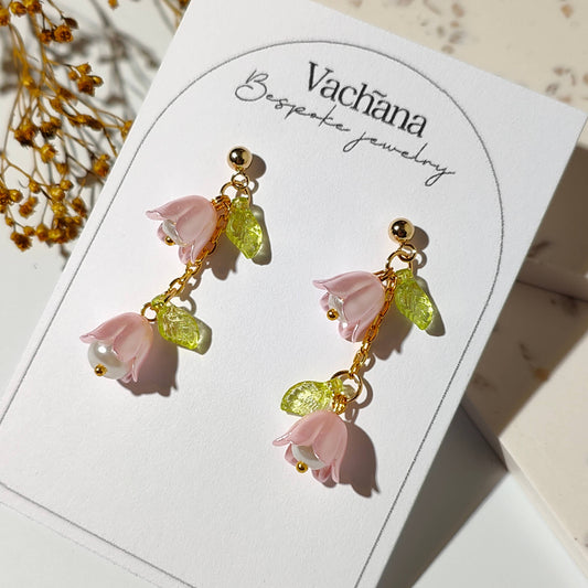 Lilly of The Valley dangle earrings: Pink: United Kingdom