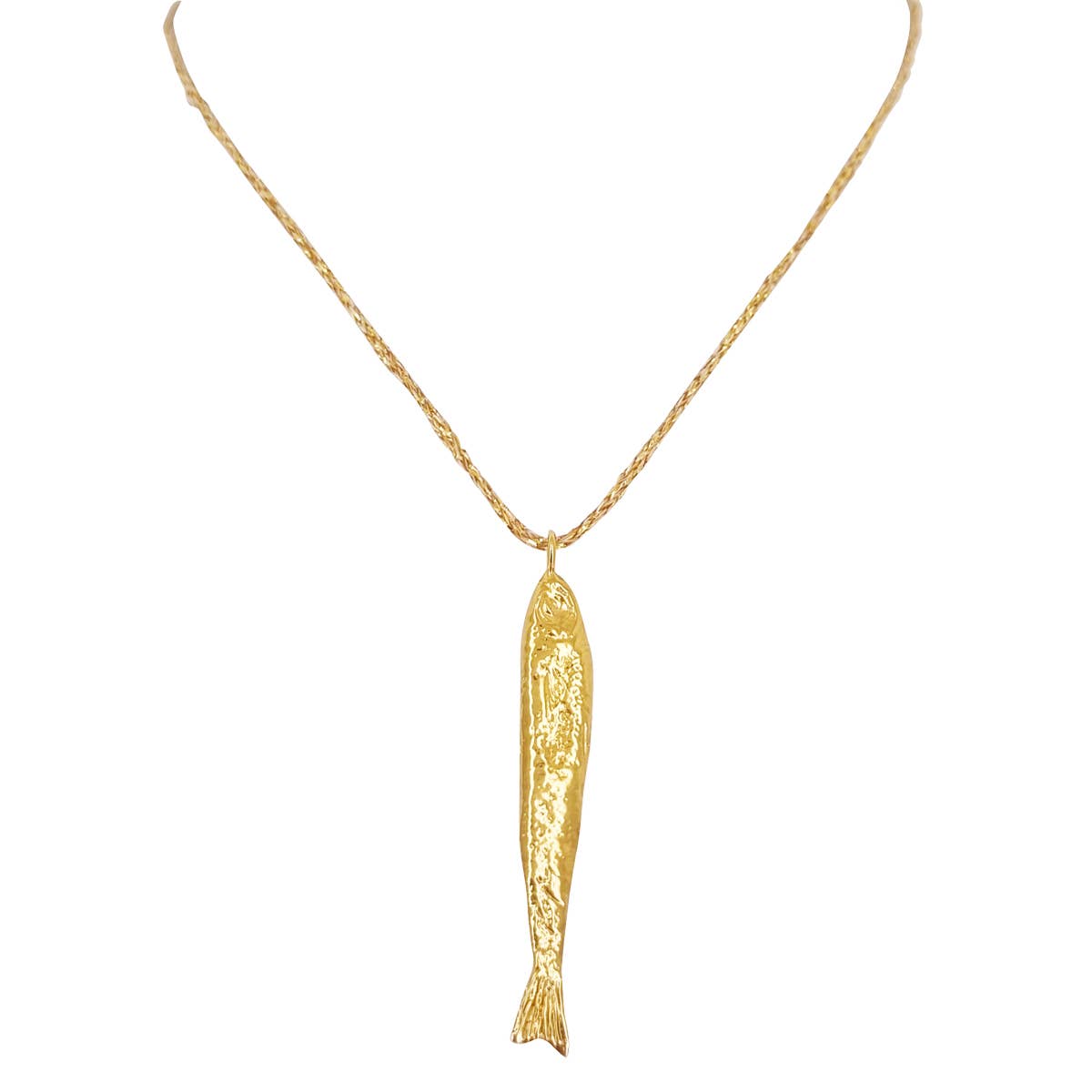 Gold Large Fish Ablette Big Necklace, Lurex Thread: France