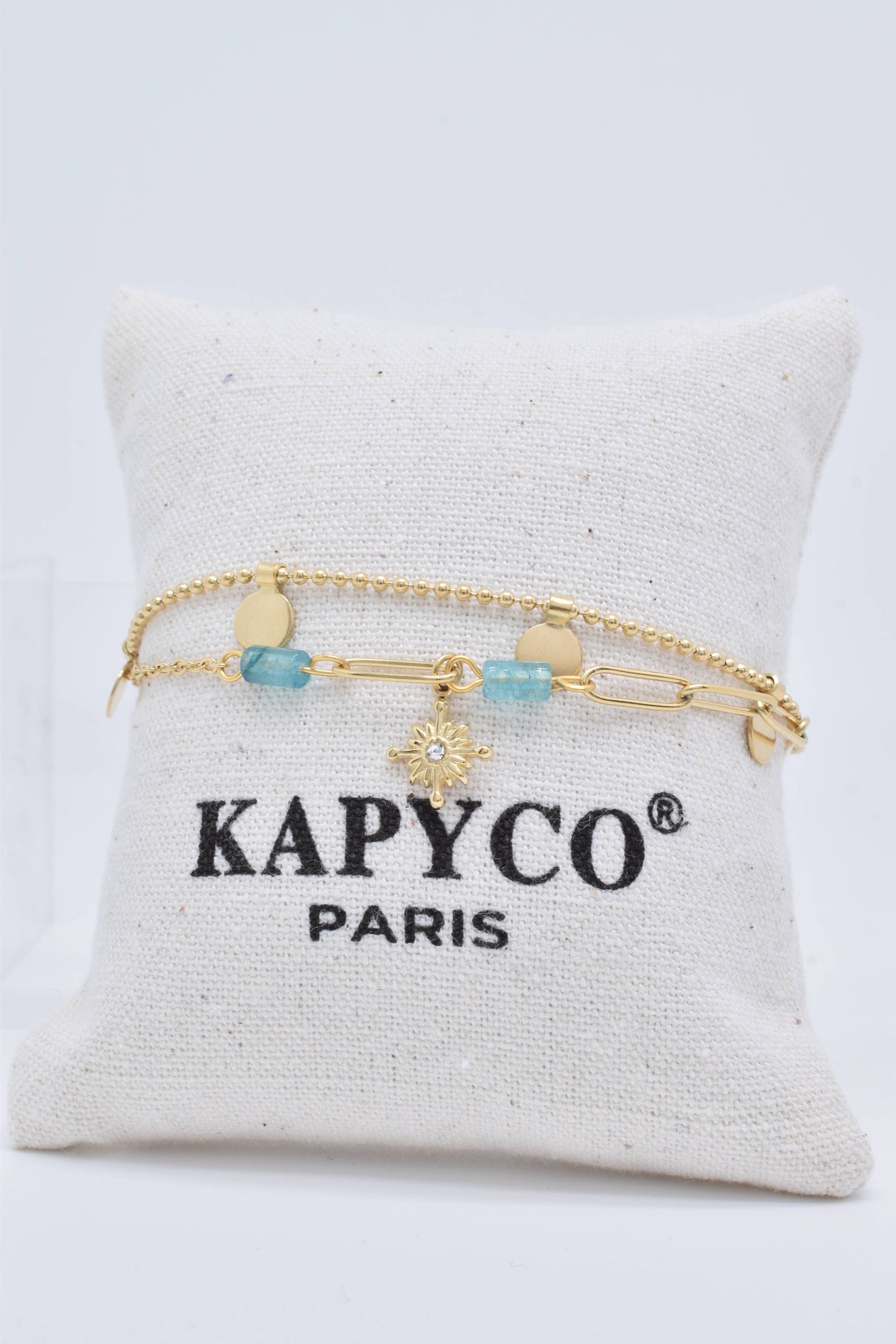 Gold Bracelet with Stones and Charm: France