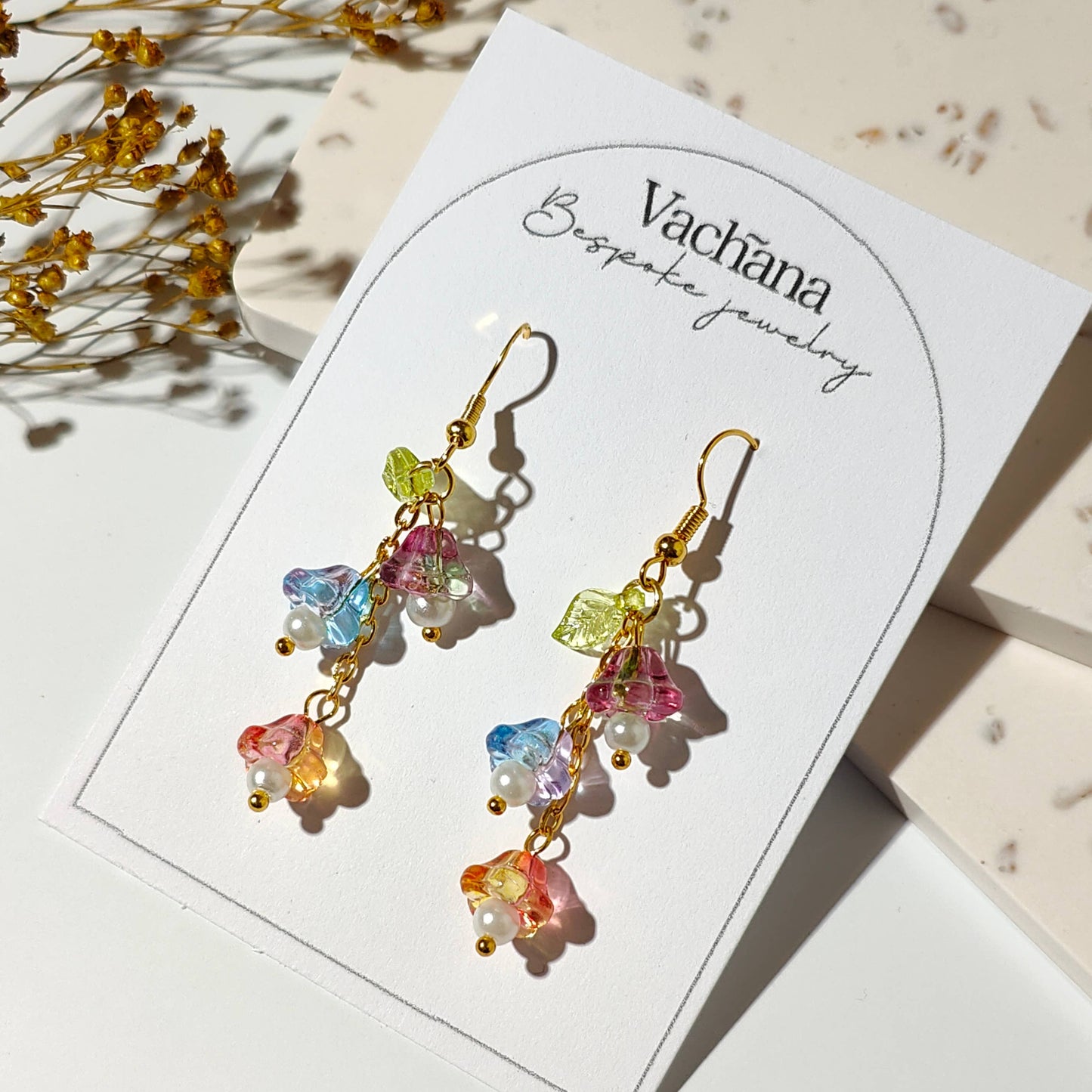 Rainbow Lilly of the valley earrings: United Kingdom