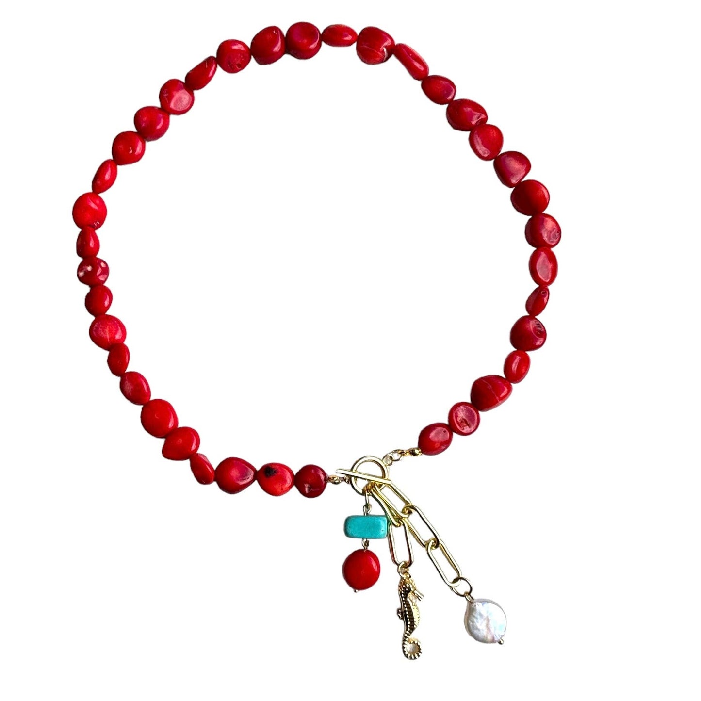 Coral Bamboo and Magnesite Necklace: Italy