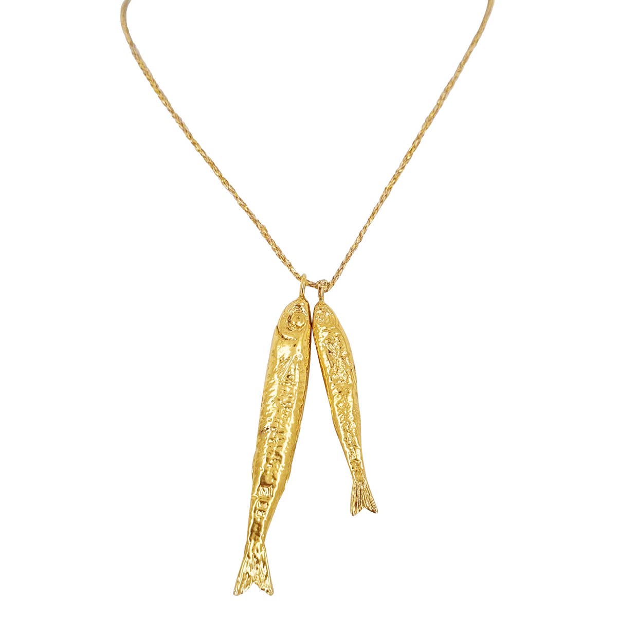 Gold Duo 2 Fish Ablette Necklace with Lurex Gold Thread: France