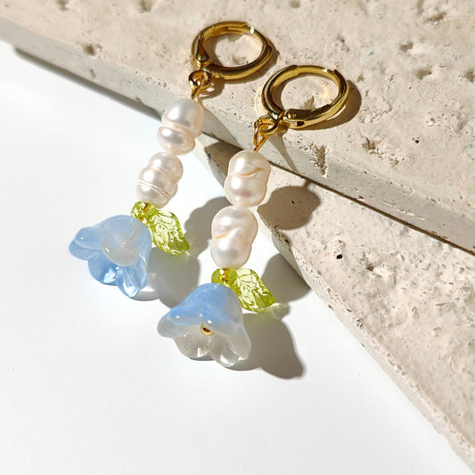 Sweet Blue Flower Dangle Hoop Earrings: United Kingdom