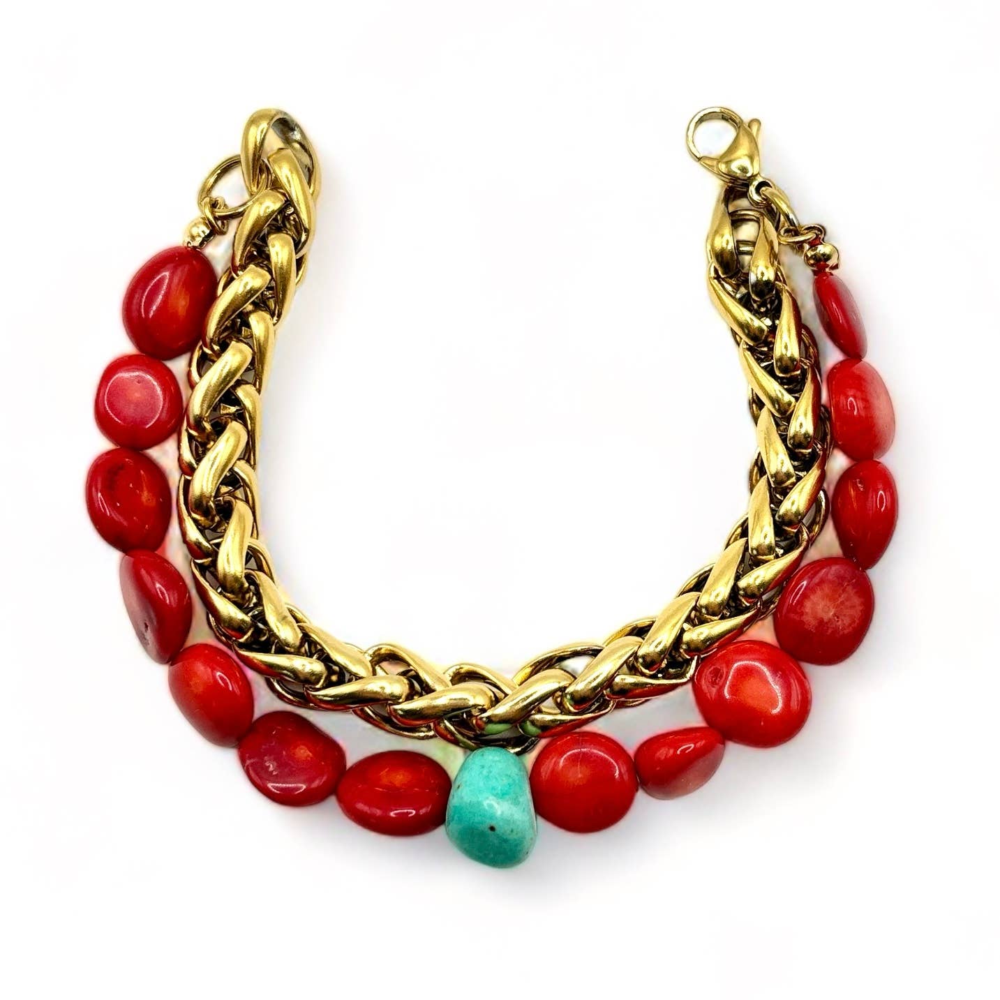 Gemstone Bracelet with Sea Coral and Magnesite: Italy