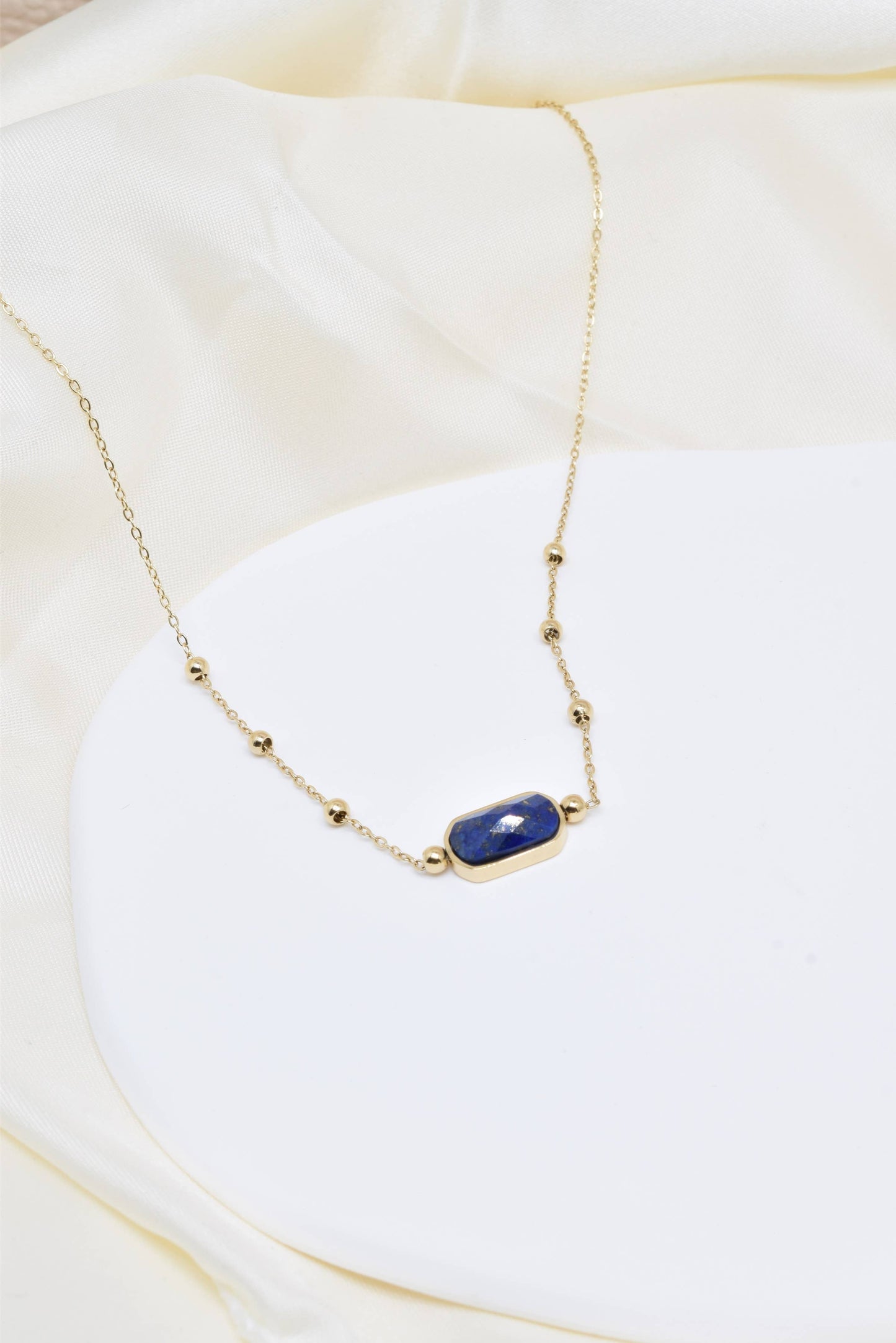 Gold Necklace with Natural Lapis Lazuli Stones: France