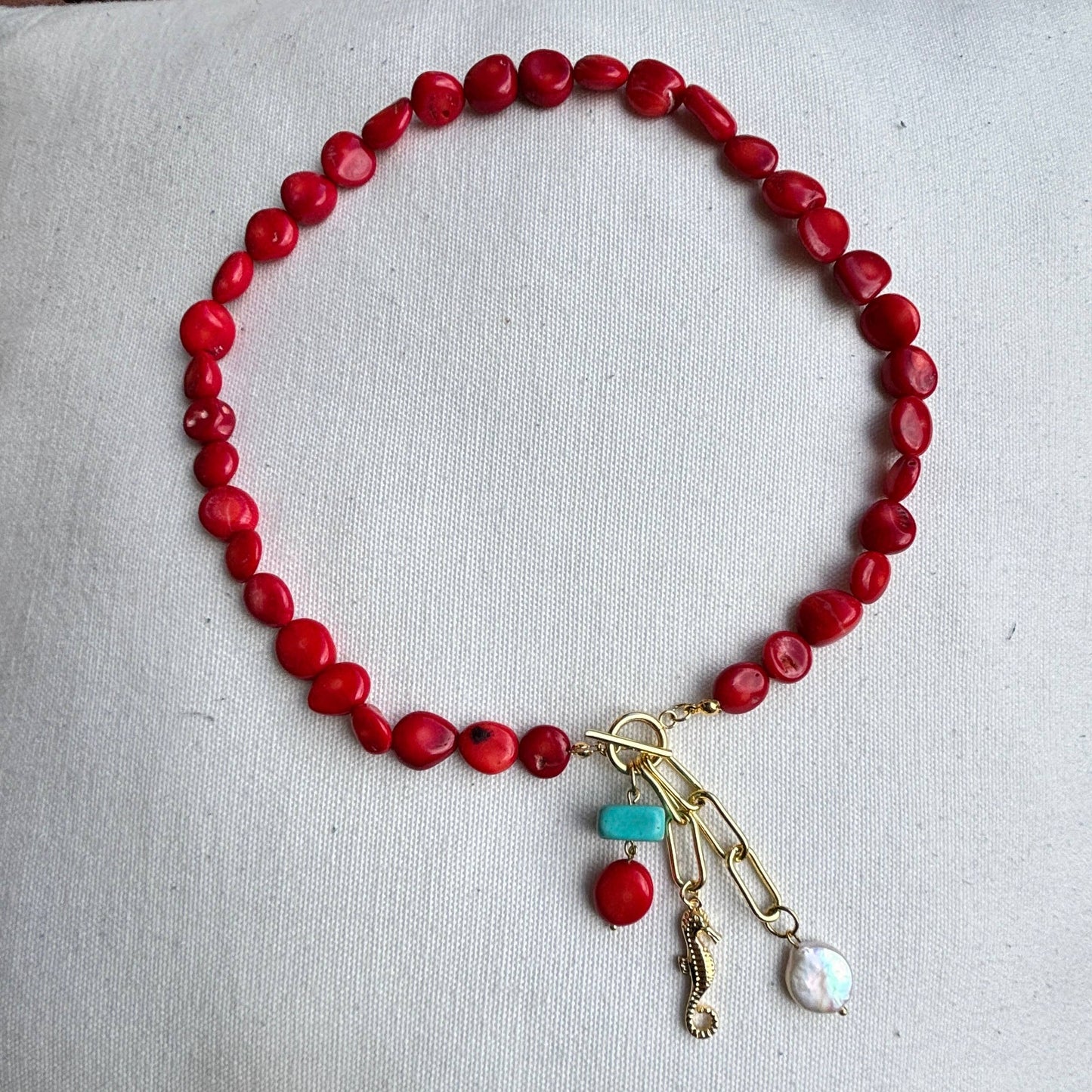 Coral Bamboo and Magnesite Necklace: Italy