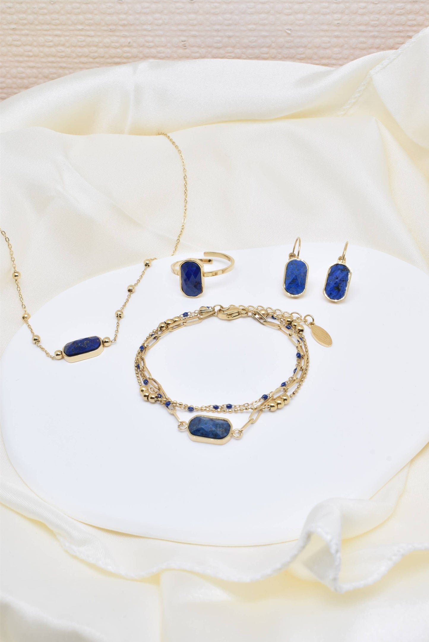 Gold Necklace with Natural Lapis Lazuli Stones: France