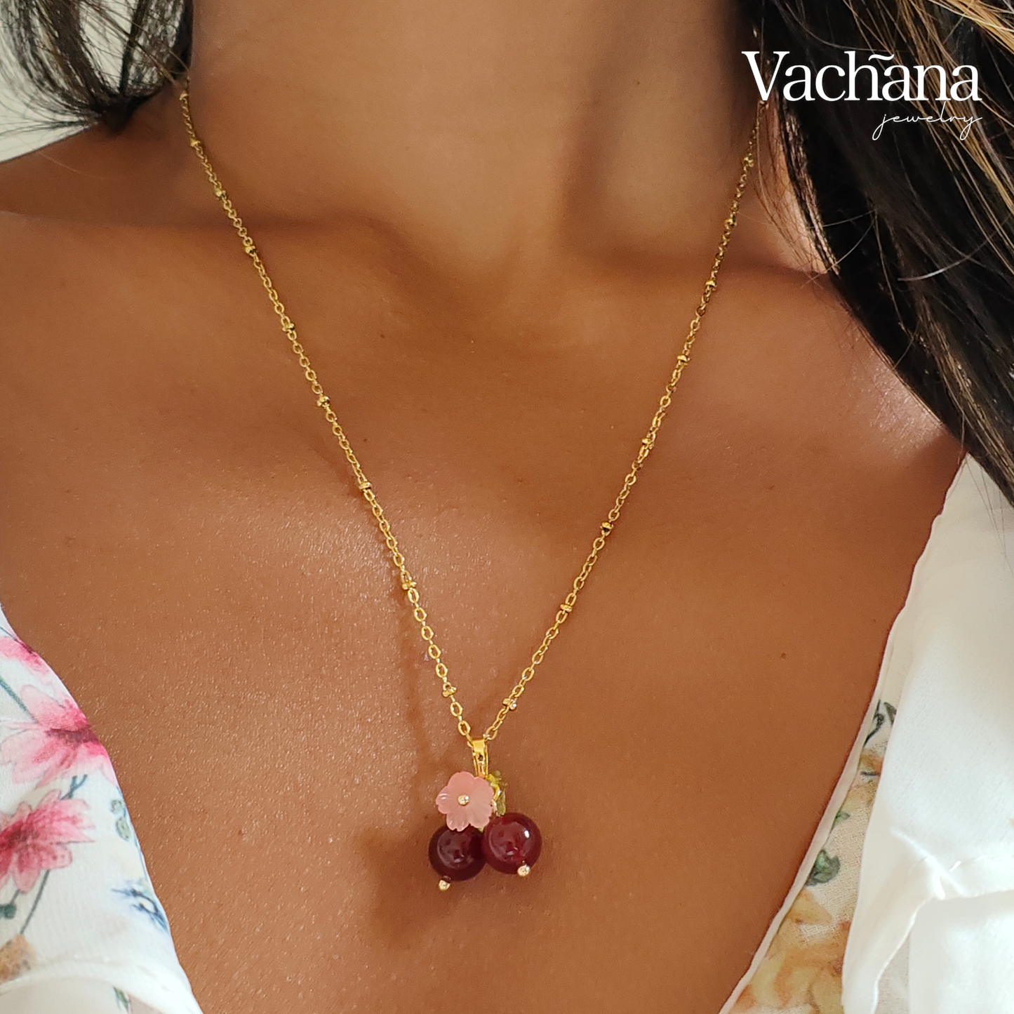 Dainty Red Ruby Cherry Necklace: United Kingdom