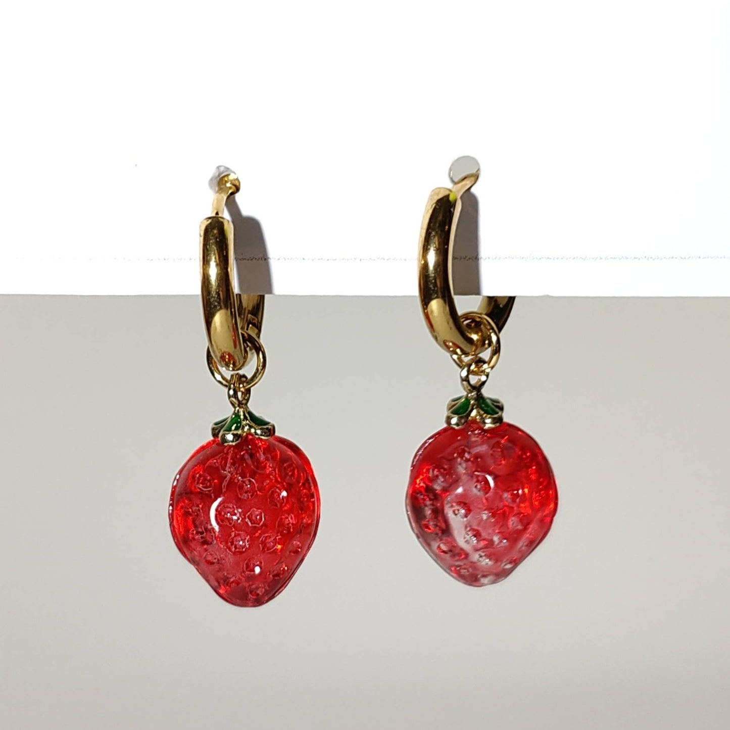 Lampwork Red Strawberry Hoop Earrings: United Kingdom