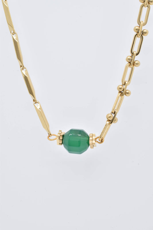 Gold Chain Green or Black Natural Stone Necklace: France