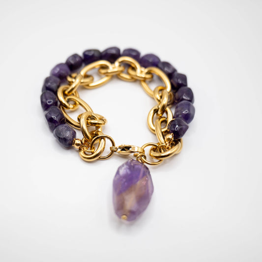 Amethyst Stone Gold Chain Bracelet: Italy