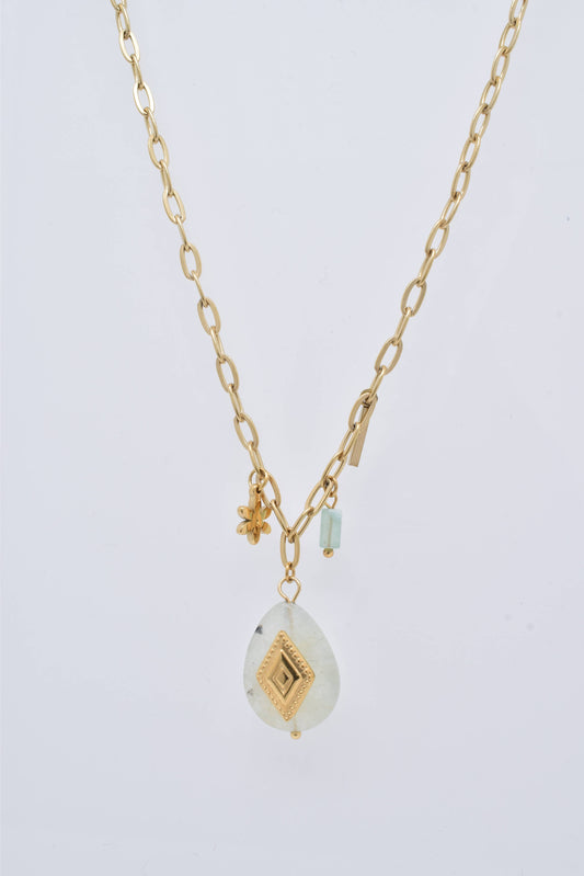 Gold with Natural Amazonite and Charms Necklace: France