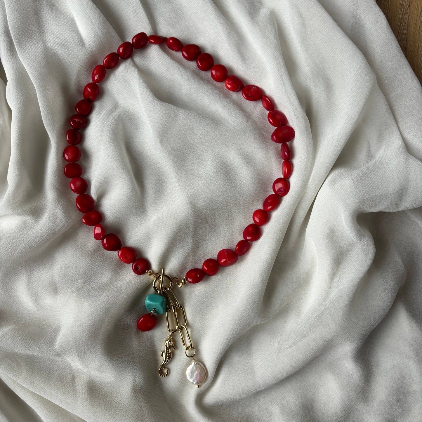 Coral Bamboo and Magnesite Necklace: Italy